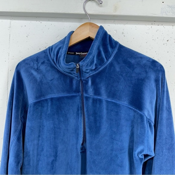 Juicy Couture Sport size XL Blue Velour 1/4 Zip Pullover Thumb Hole Sweatshirt - Picture 3 of 12
